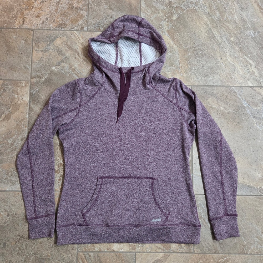 AVIA Purple Heathered Hoodie Athletic Workout Pullover Thumbholes Size M